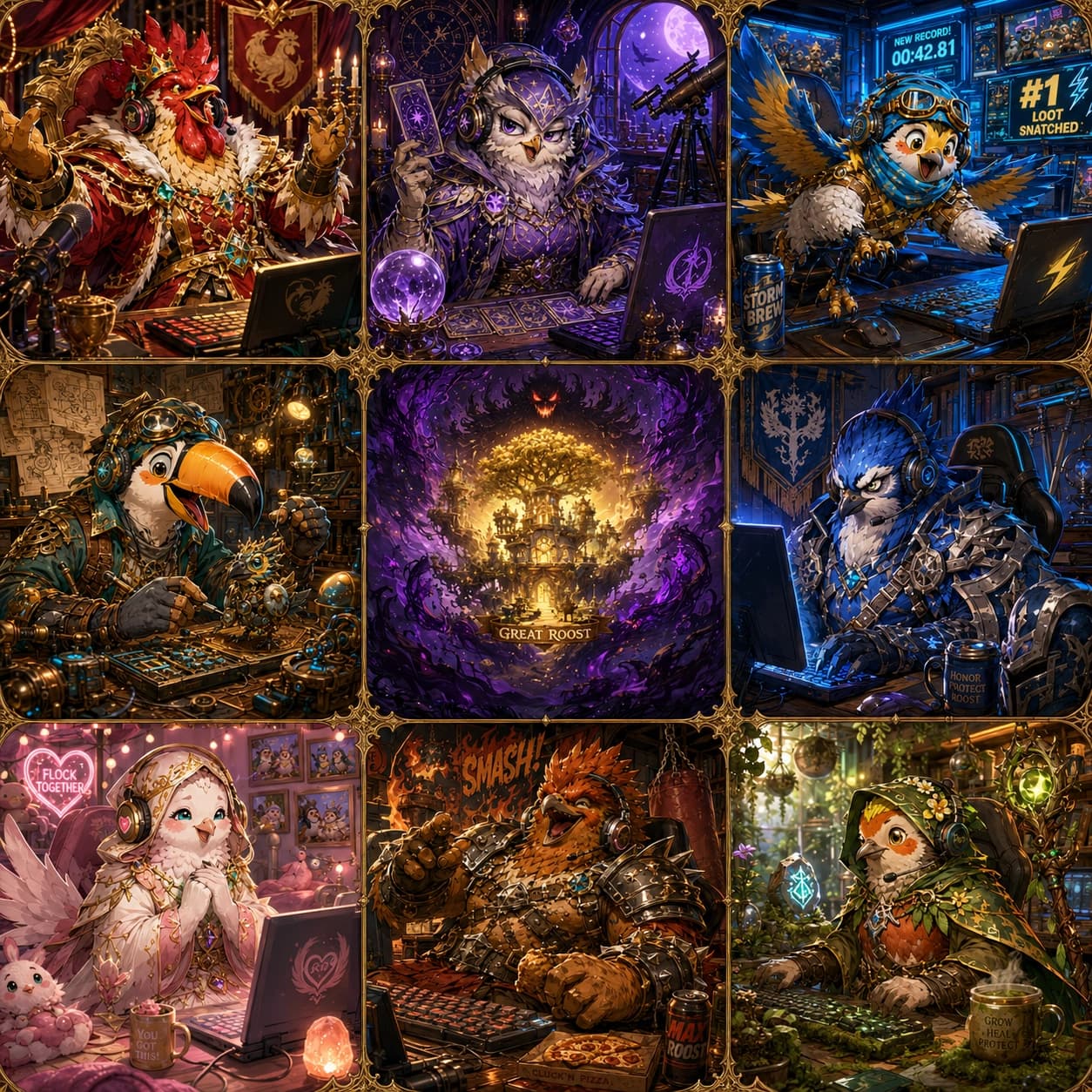 The eight heroes of Roost Riot playing online together